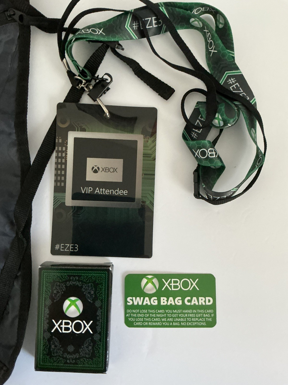 E3 2017 Xbox Swag Bag & Card, VIP Attendee Lanyard, Xbox EZ Playing Cards Set