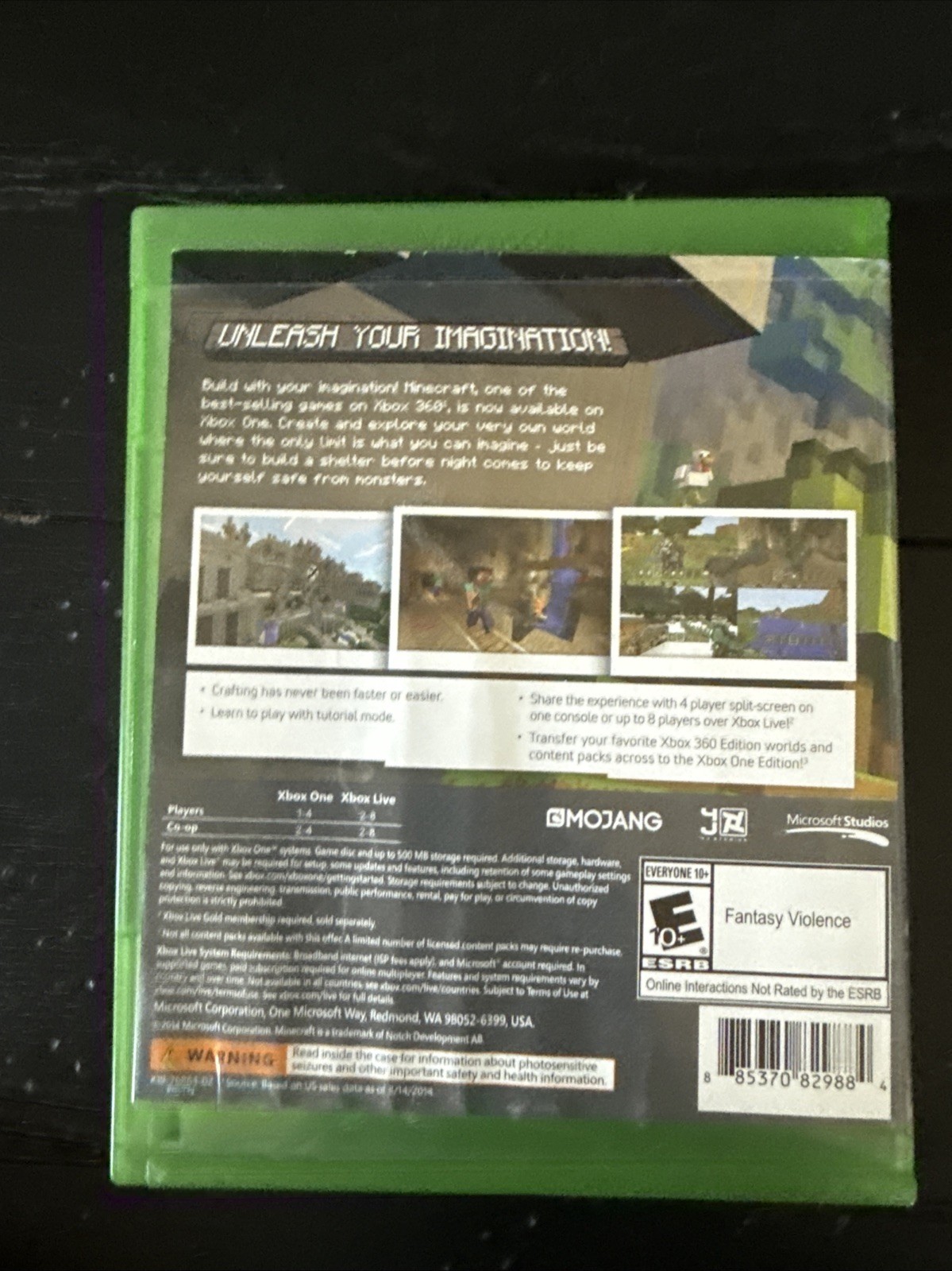 Minecraft Xbox One Edition Microsoft Mojang Video Game Disc Case 2014 E10+