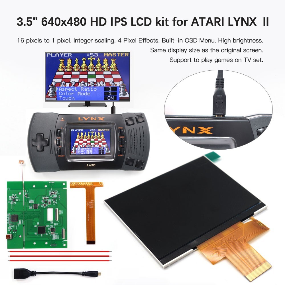 3.5” 640×480 Retro Pixel 720P HDMI-Compatible IPS Backlit LCD For ATARI LYNX Ⅱ