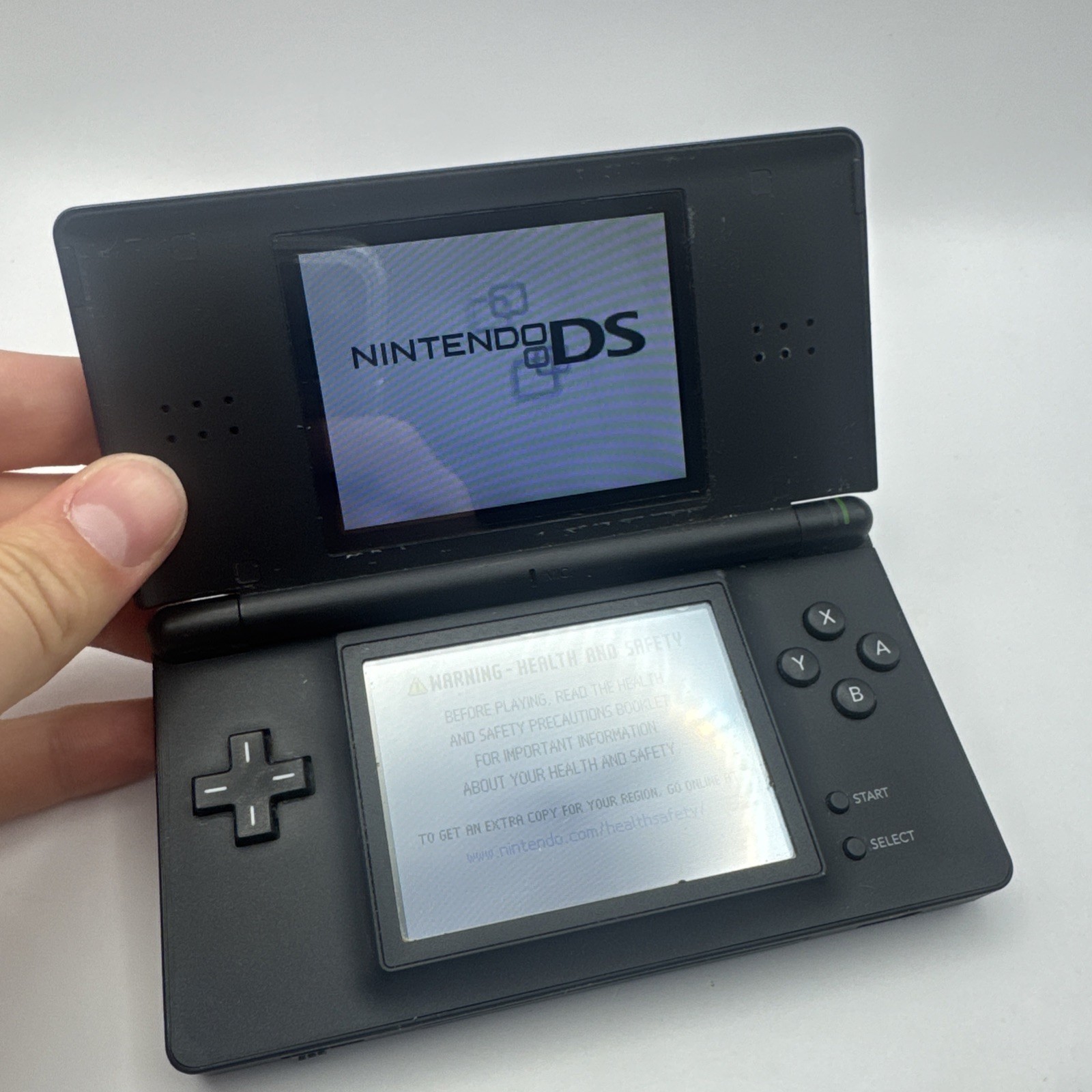 Nintendo DS Lite Handheld System Cobalt Blue Black Broken Hinges TESTED WORKS