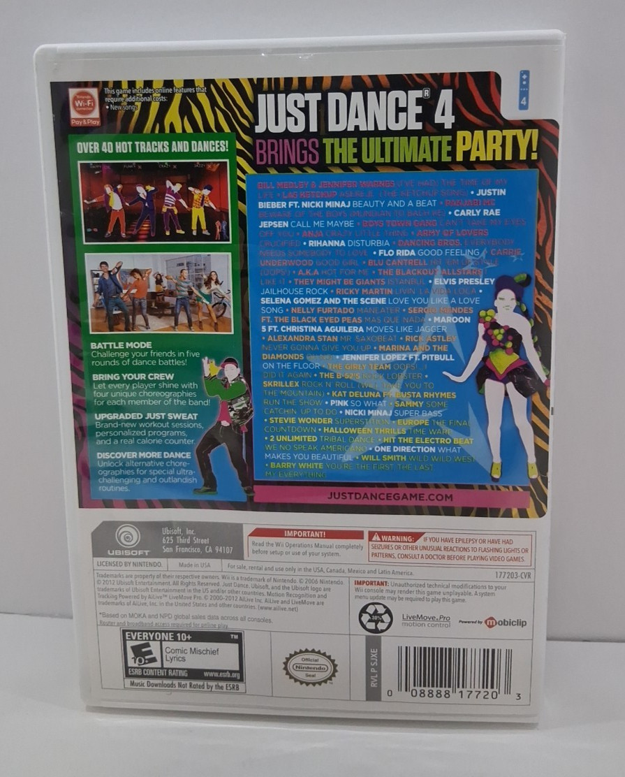 Nintendo Wii Just Dance 4 Complete Game, Case & Manual Tested & Working