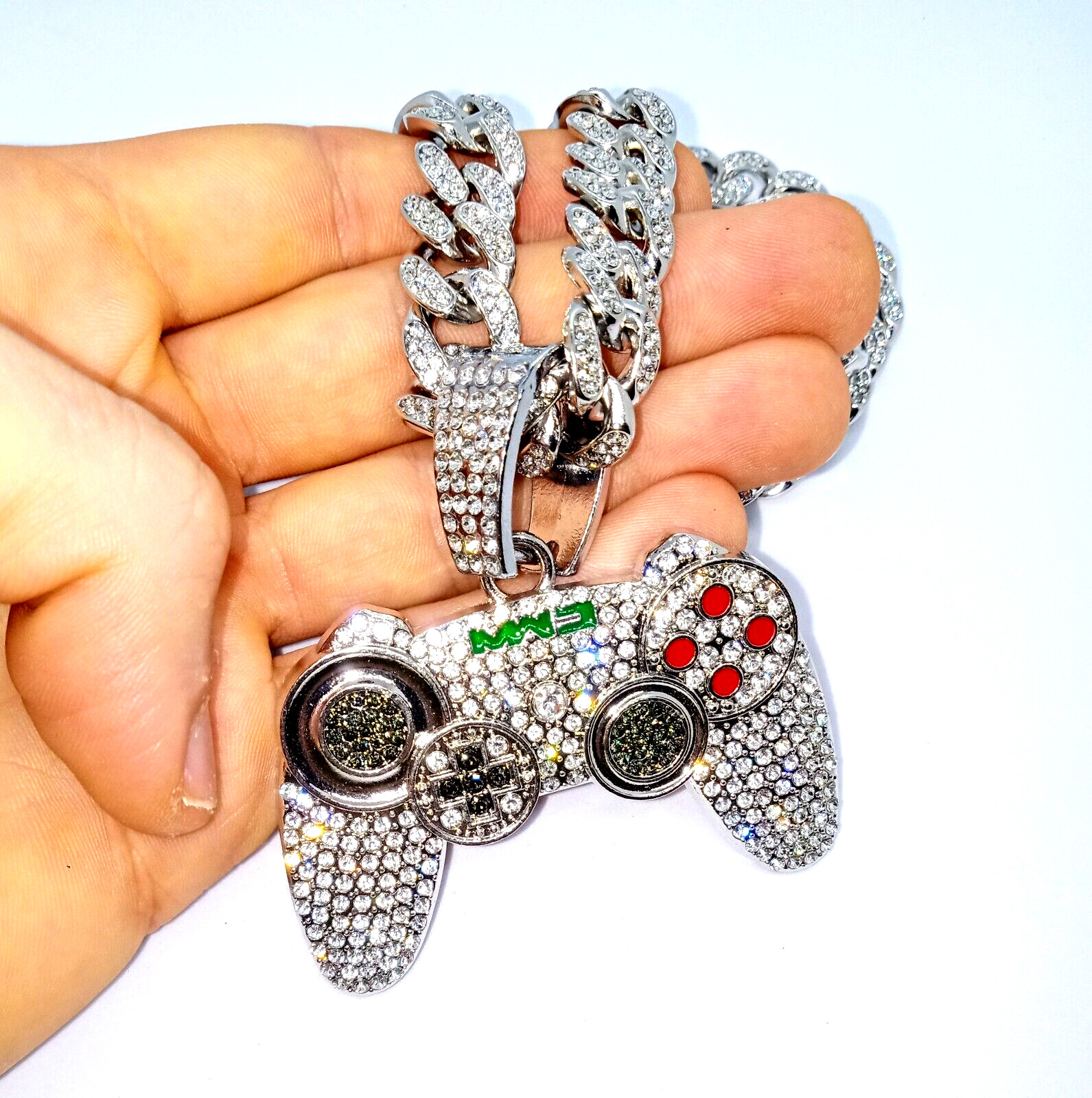 PLAYSTATION GEM NECKLACE Silver Bling Gamer Gift Hip Hop Pendant & 20″ Chain