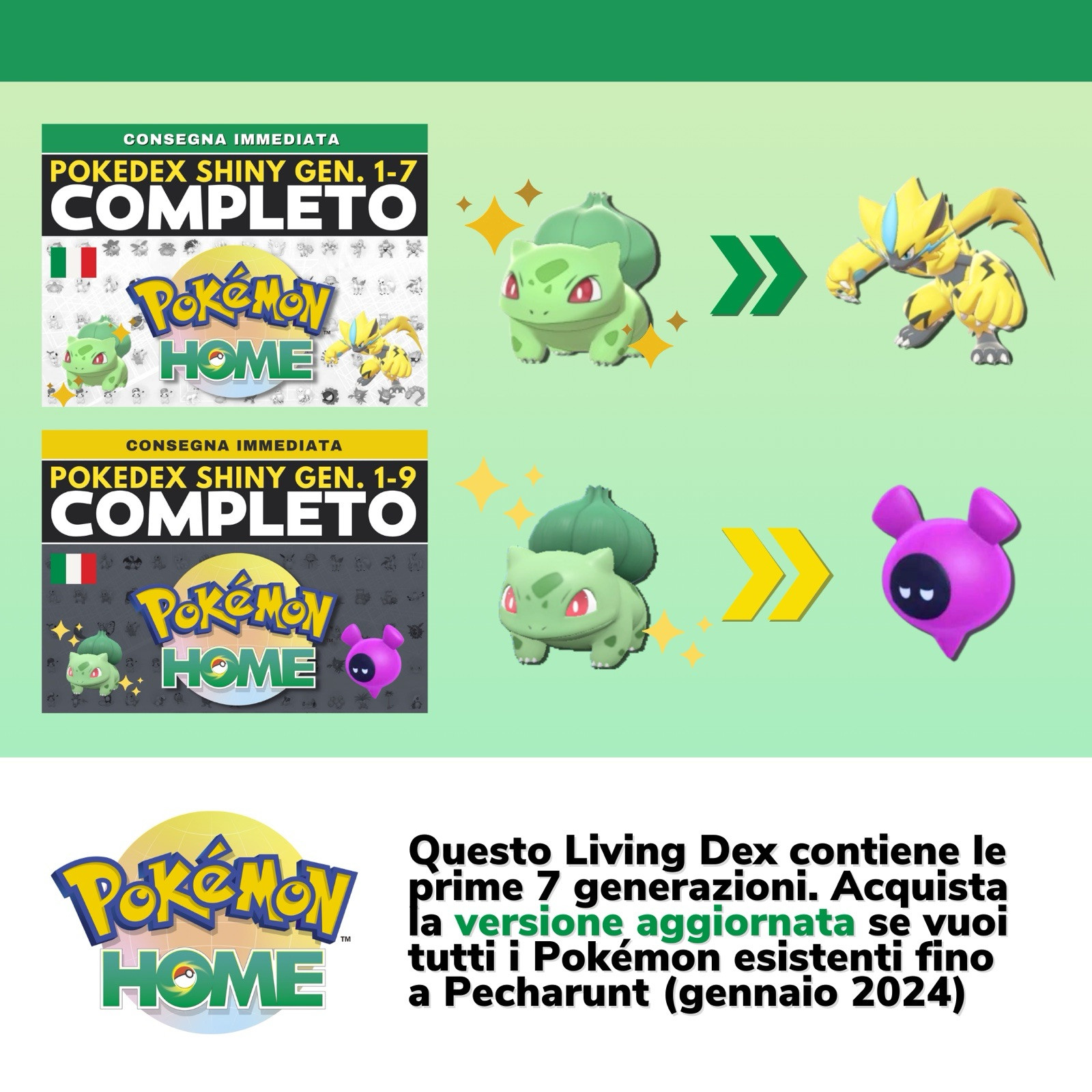 Pokemon HOME Shiny Living Dex Generazoni 1-7 Bulbasaur to Zeraora Complete 6IV