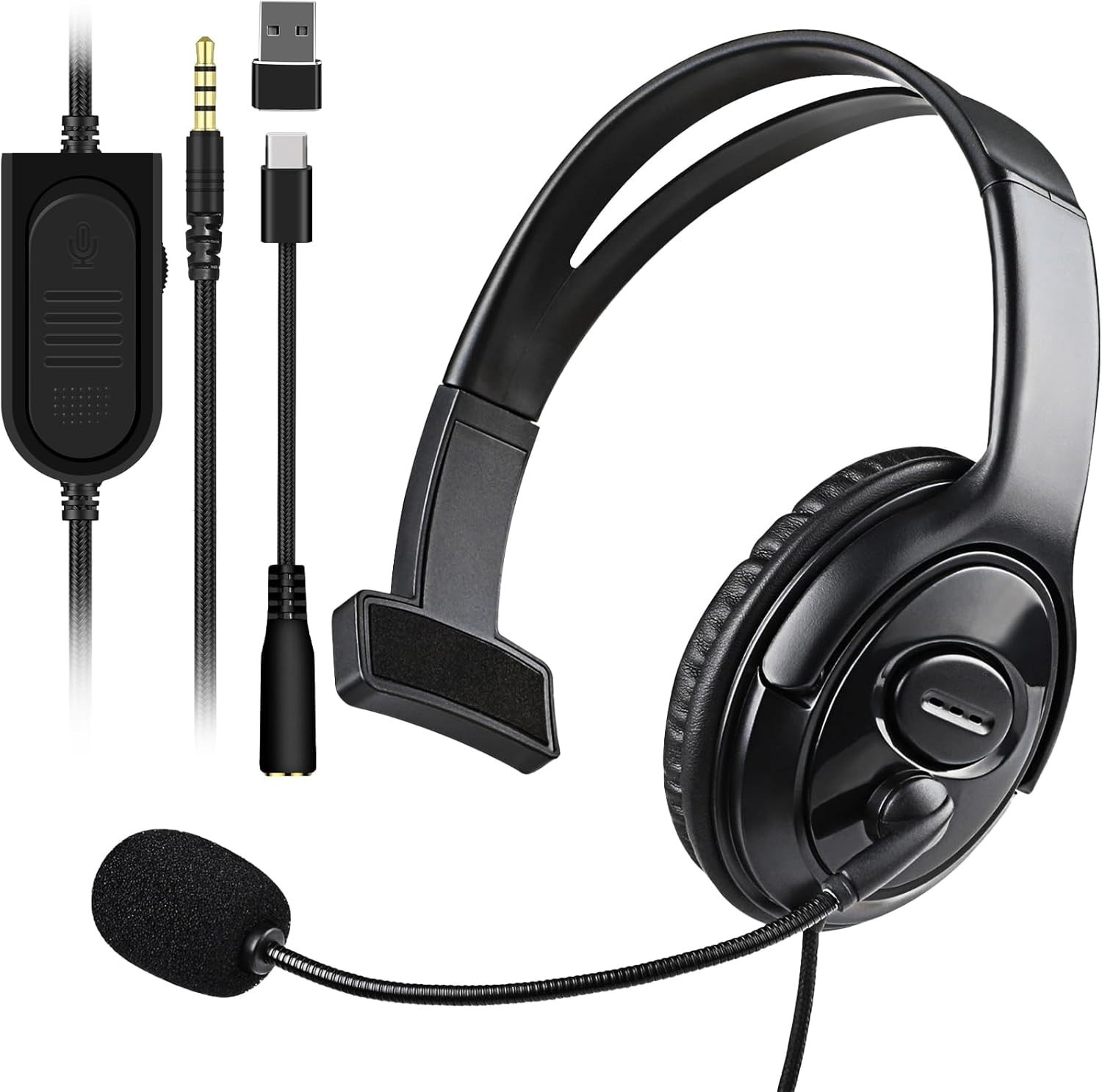 Joso One Ear Wired Headset with Mic: USB-C/A Chat Headphone for PS5 Xbox PC Mac