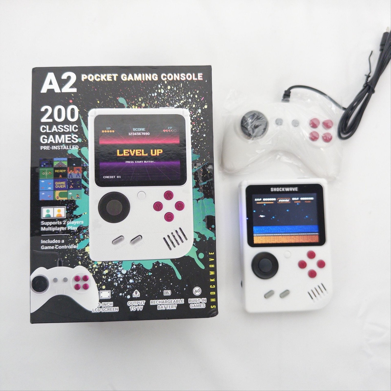 Shockwave A2 Pocket Gaming Console with 200 Classic Games and Controller