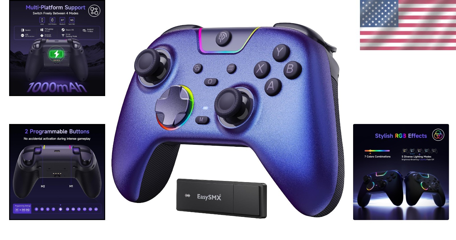 Ultra-Responsive X05 Pro Wireless PC Controller with 1000mAh Battery, Purple