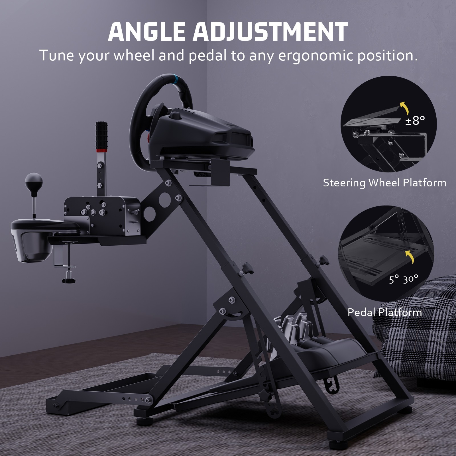 Hottoby Steering Racing Wheel Stand Foldable Sim Cockpit Fits Logitech G920 G923