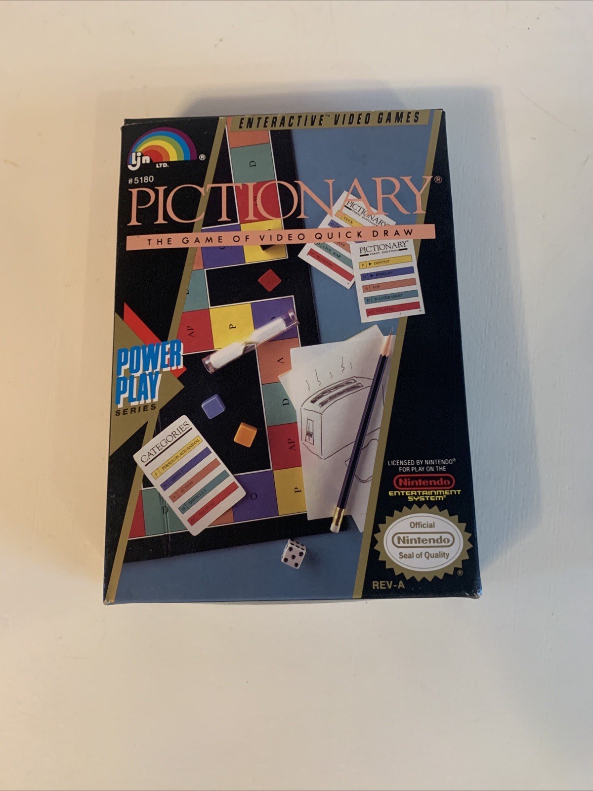 oval seal Pictionary complete in box nintendo nes game nr-MINT rev-a power play