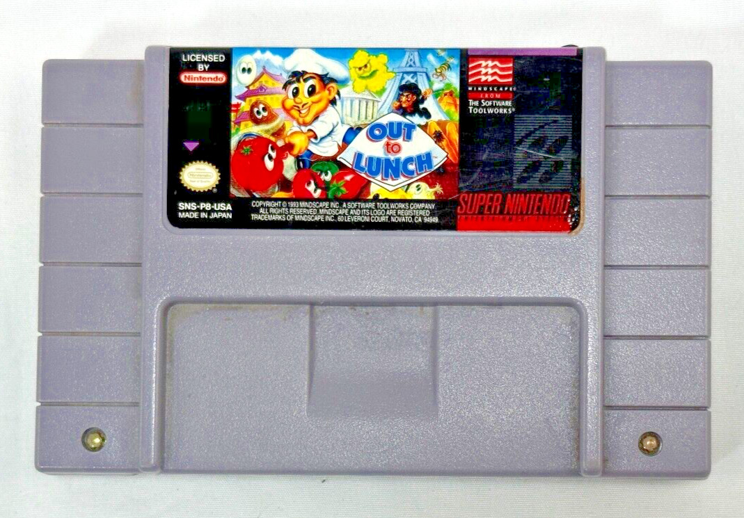 Out to Lunch SNES Super Nintendo Authentic 1991 Mindscapes Game Tested Works