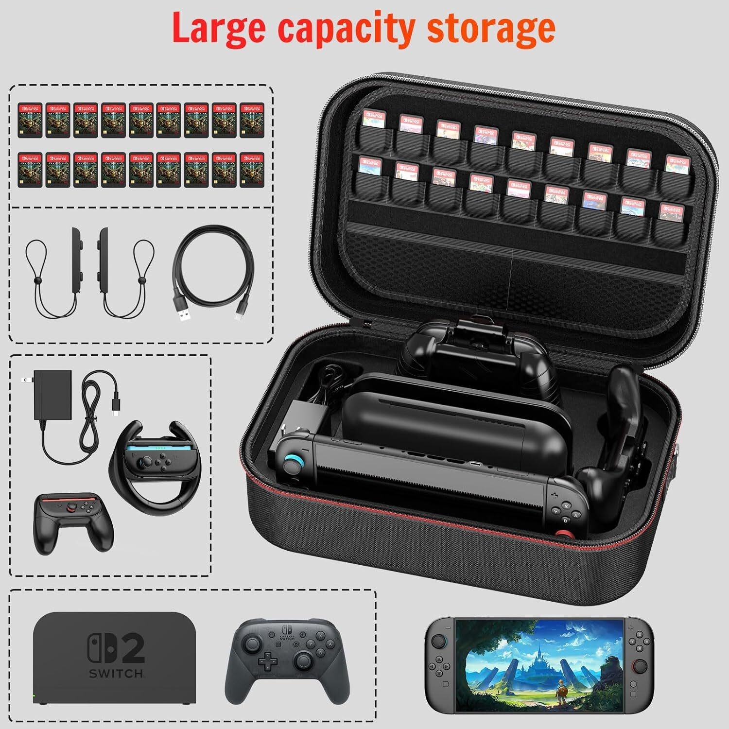 Large Carry Case For Nintendo Switch 2 Waterproof Dustproof Travel Case Bag Gift