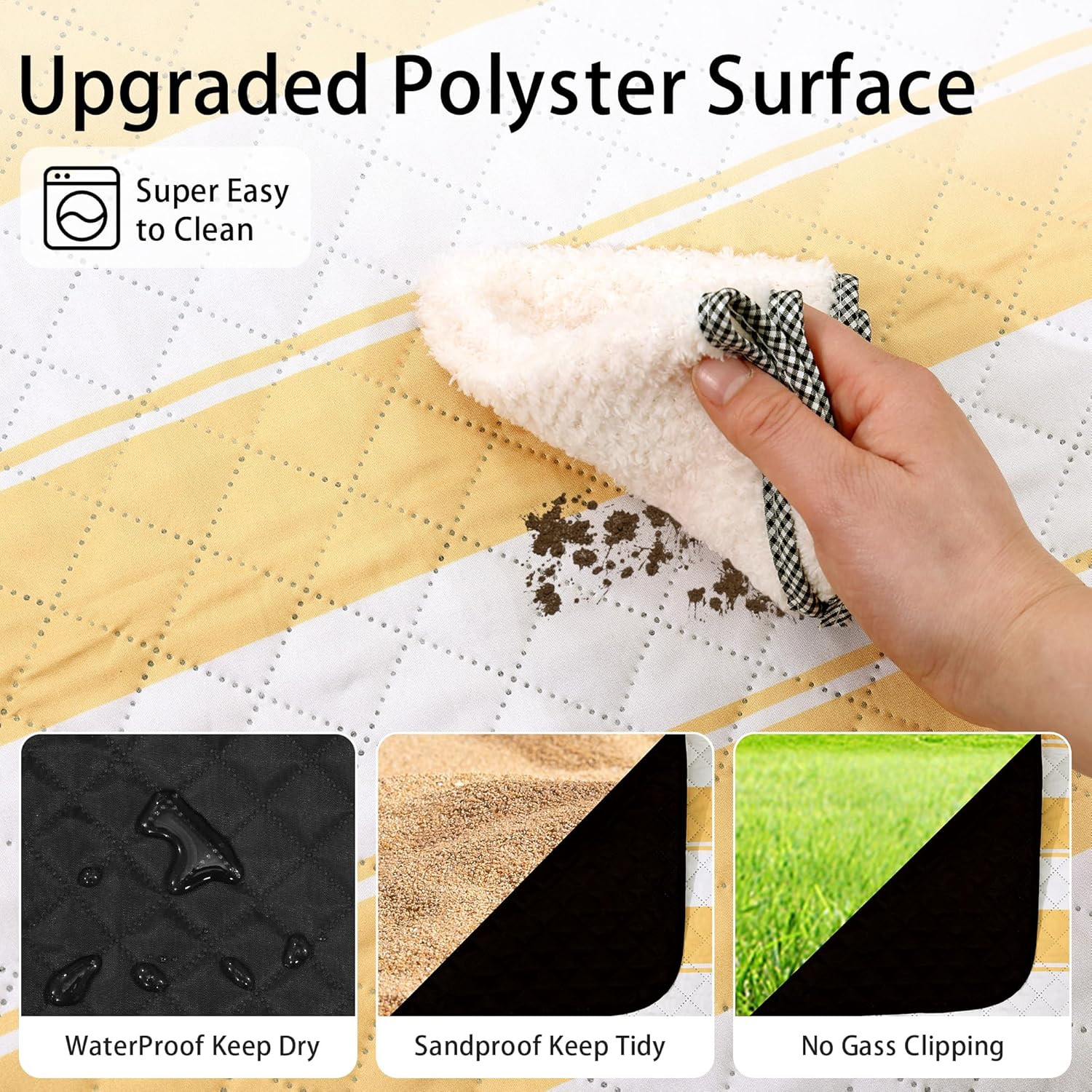 Outdoor Picnic Blanket Extra Large, 80”*80” Waterproof Picnic Mat with Stakes