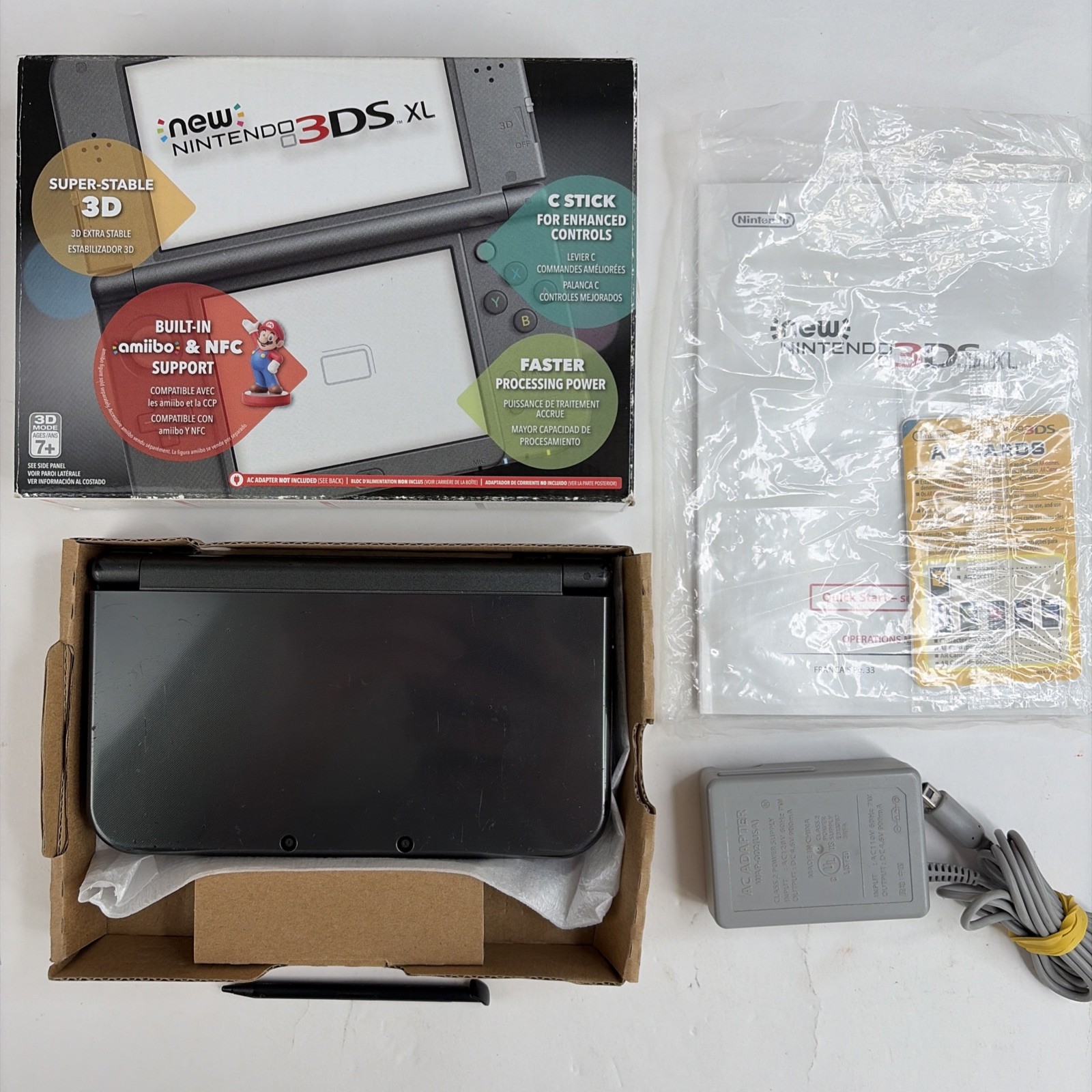 Nintendo New 3DS XL Black Complete Box W Top IPS! Charger Stylus US Model