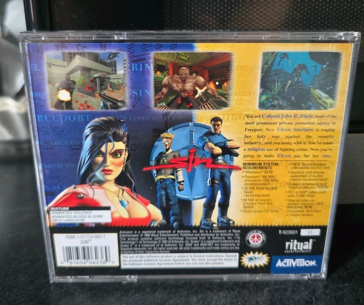Sin – PC Game – 1998 – Activision/Ritual Entertainment brand NEW action 1998