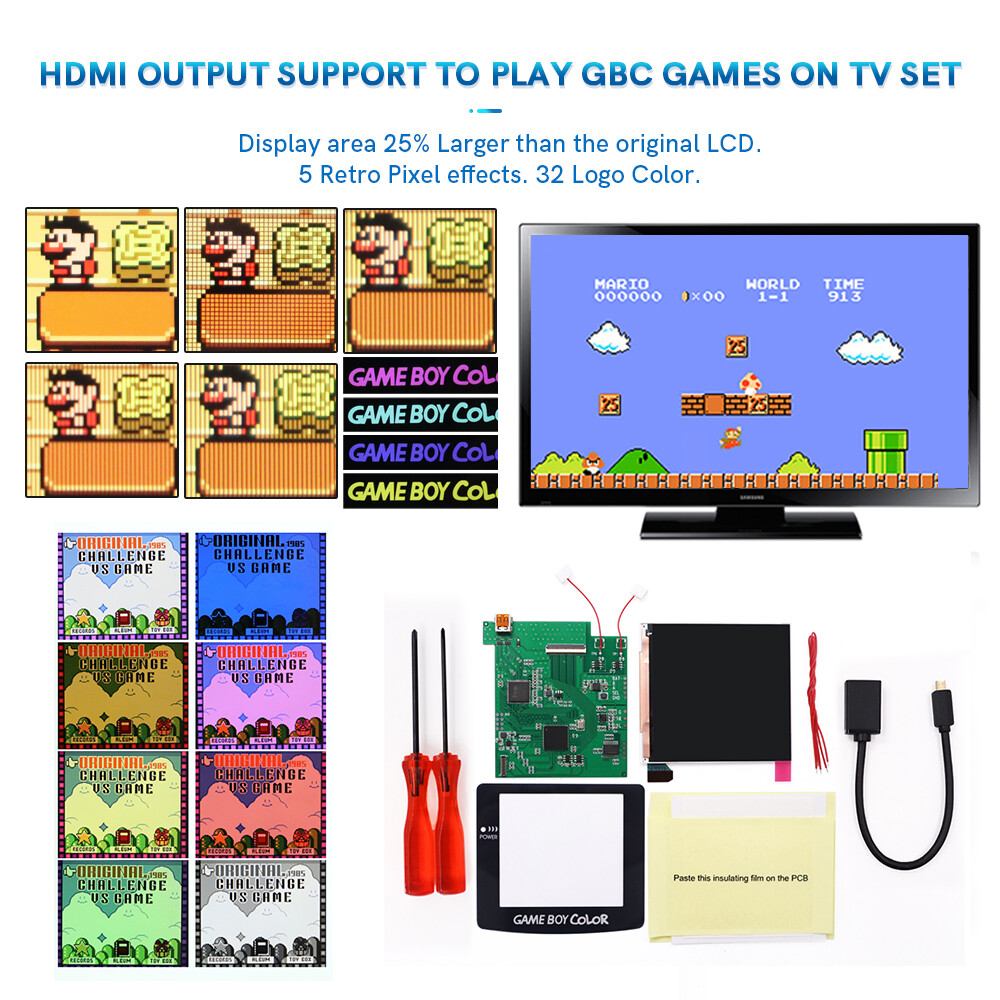 DIY HD 720P HDMI TV Out RETRO PIXEL GBC Q5 IPS LCD Backlight KIT For GBC