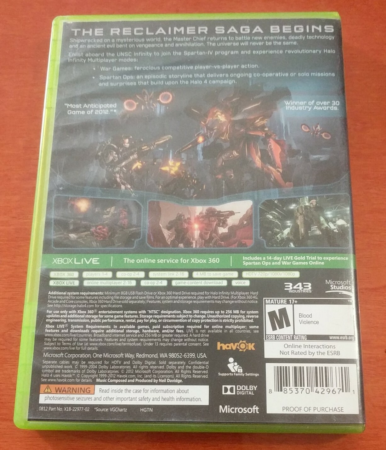Halo 4 Microsoft Xbox 360 Studios 343 Industries Havok Dolby Digital Mature