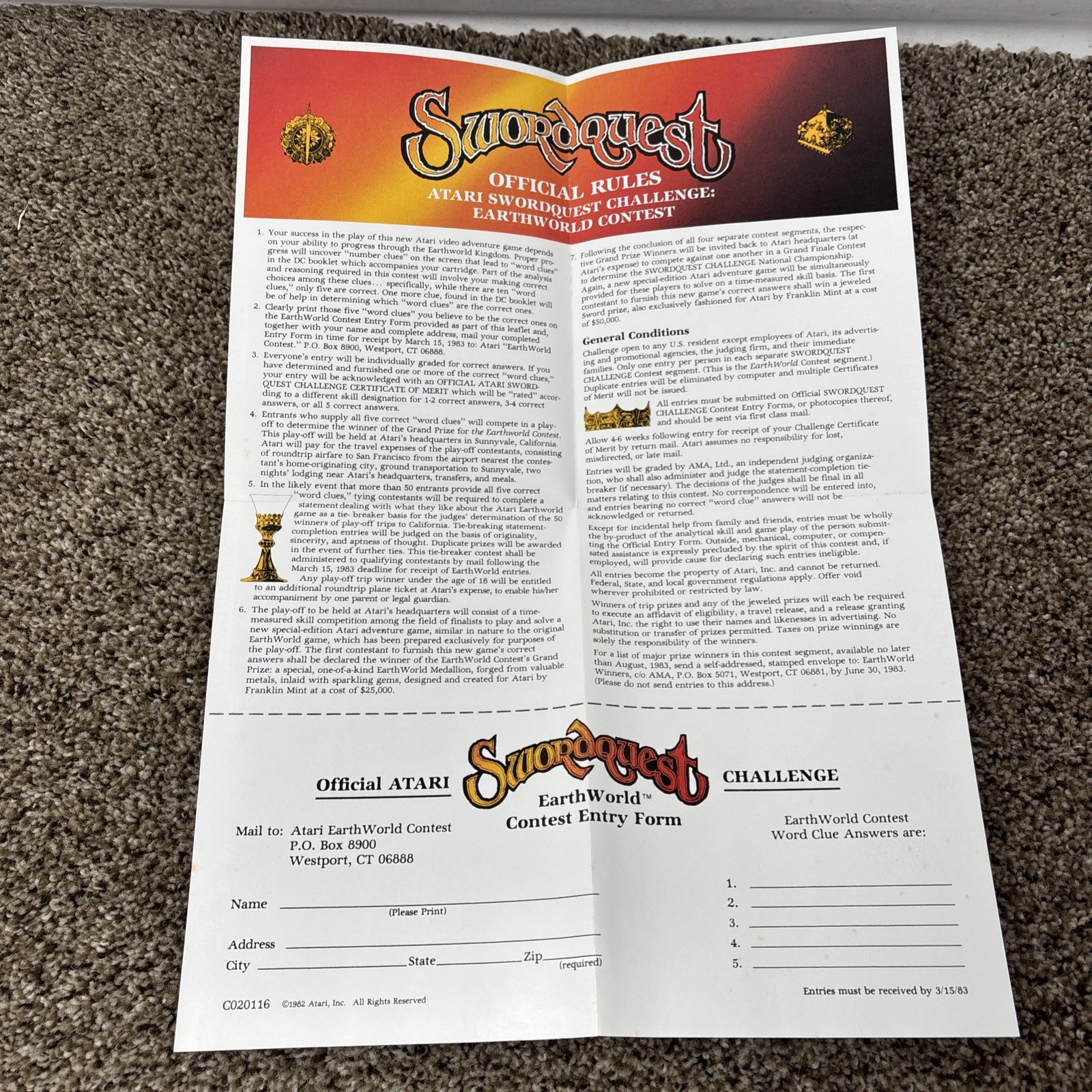 Swordquest EarthWorld, CX2656, Atari 2600, Atari 1982, CIB, Tested