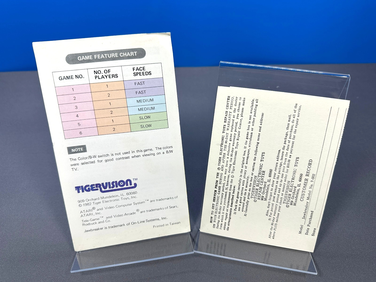 ATARI 2600 JAWBREAKER JAW BREAKER MANUAL + WARRANTY REGISTRATION CARD ONLY