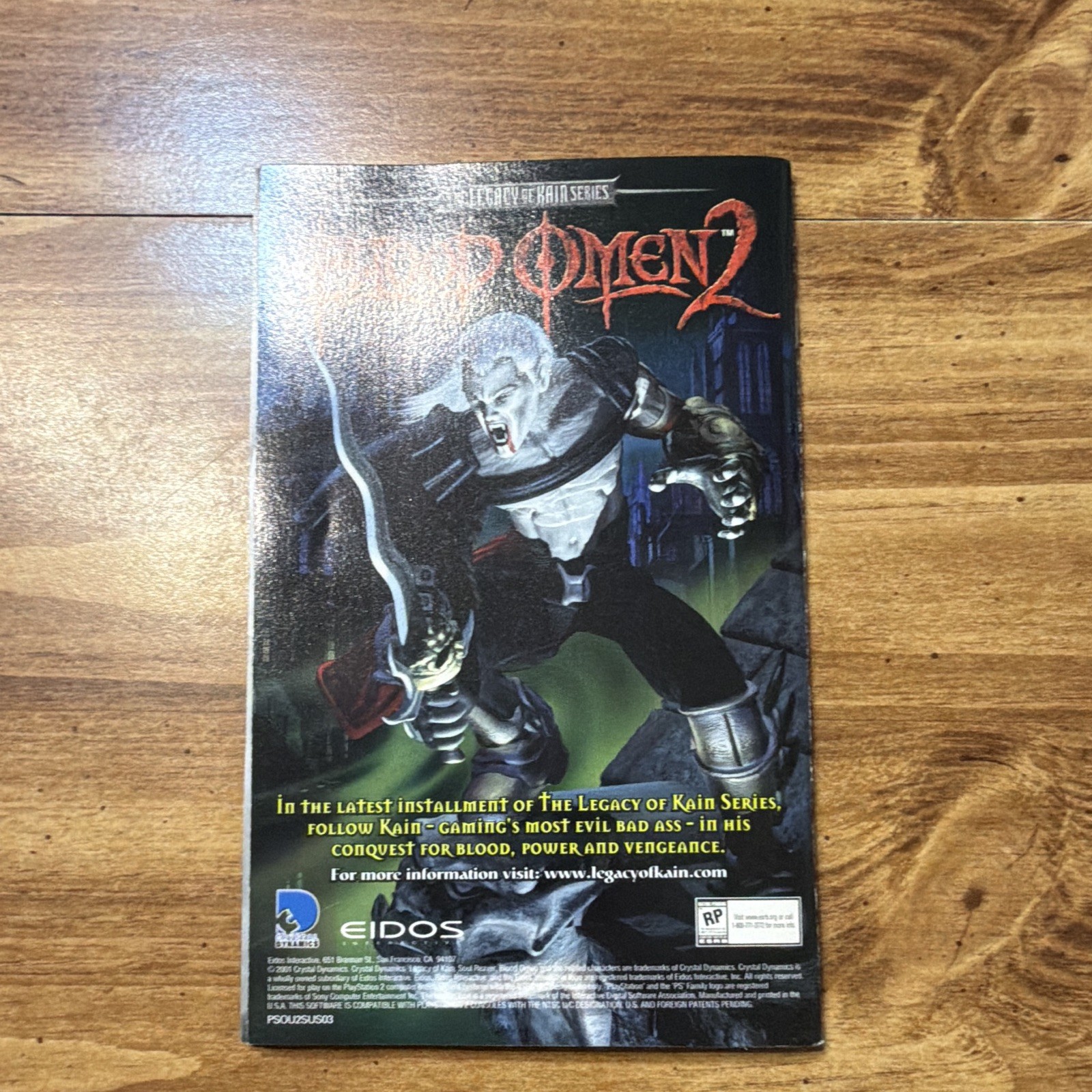 Eidos Interactive Soul Reaver 2 PS2 M Legacy of Kain Action Adventure Manual