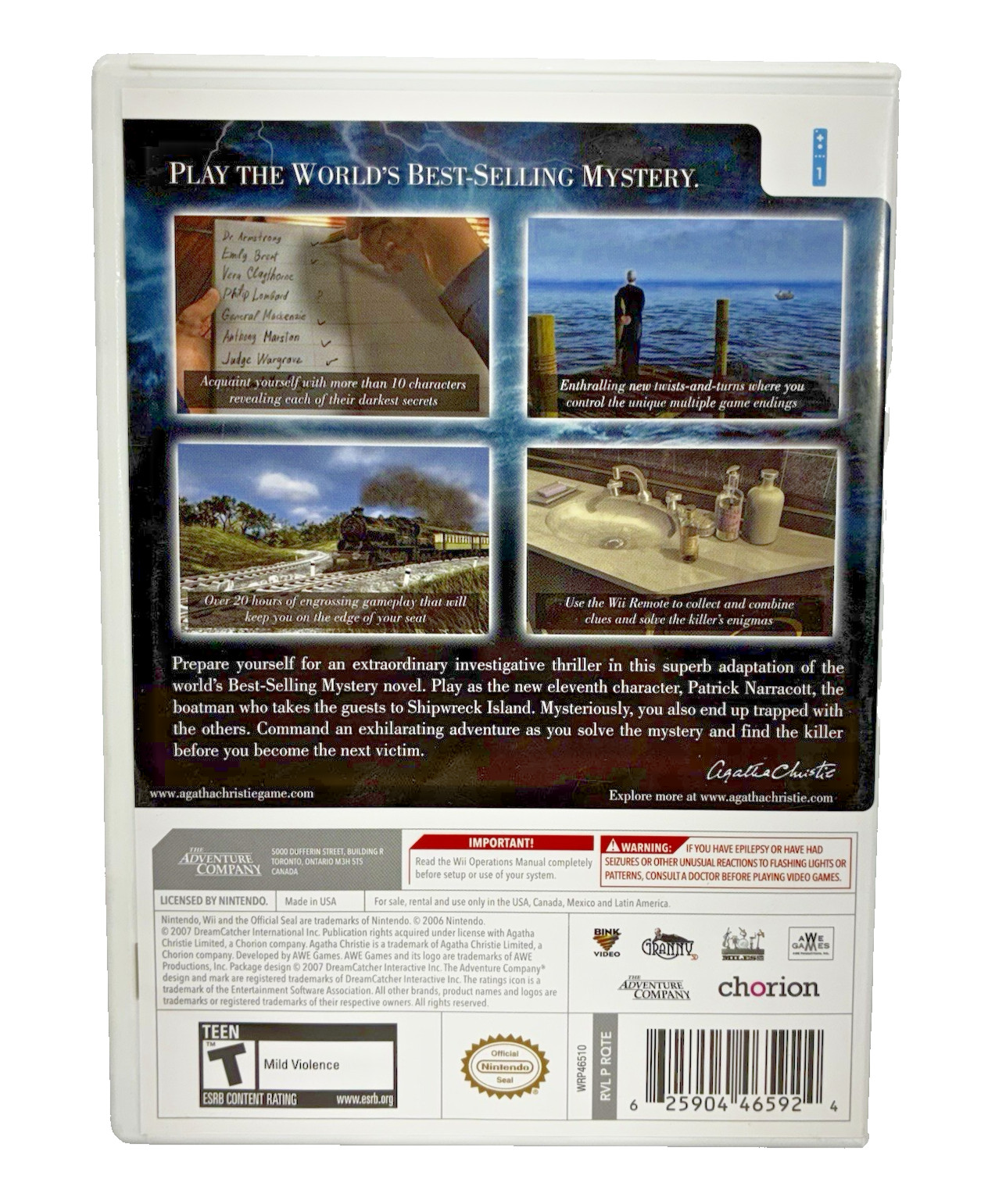 Agatha Christie And Then There Were None Nintendo Wii 2007 Complete with Manual