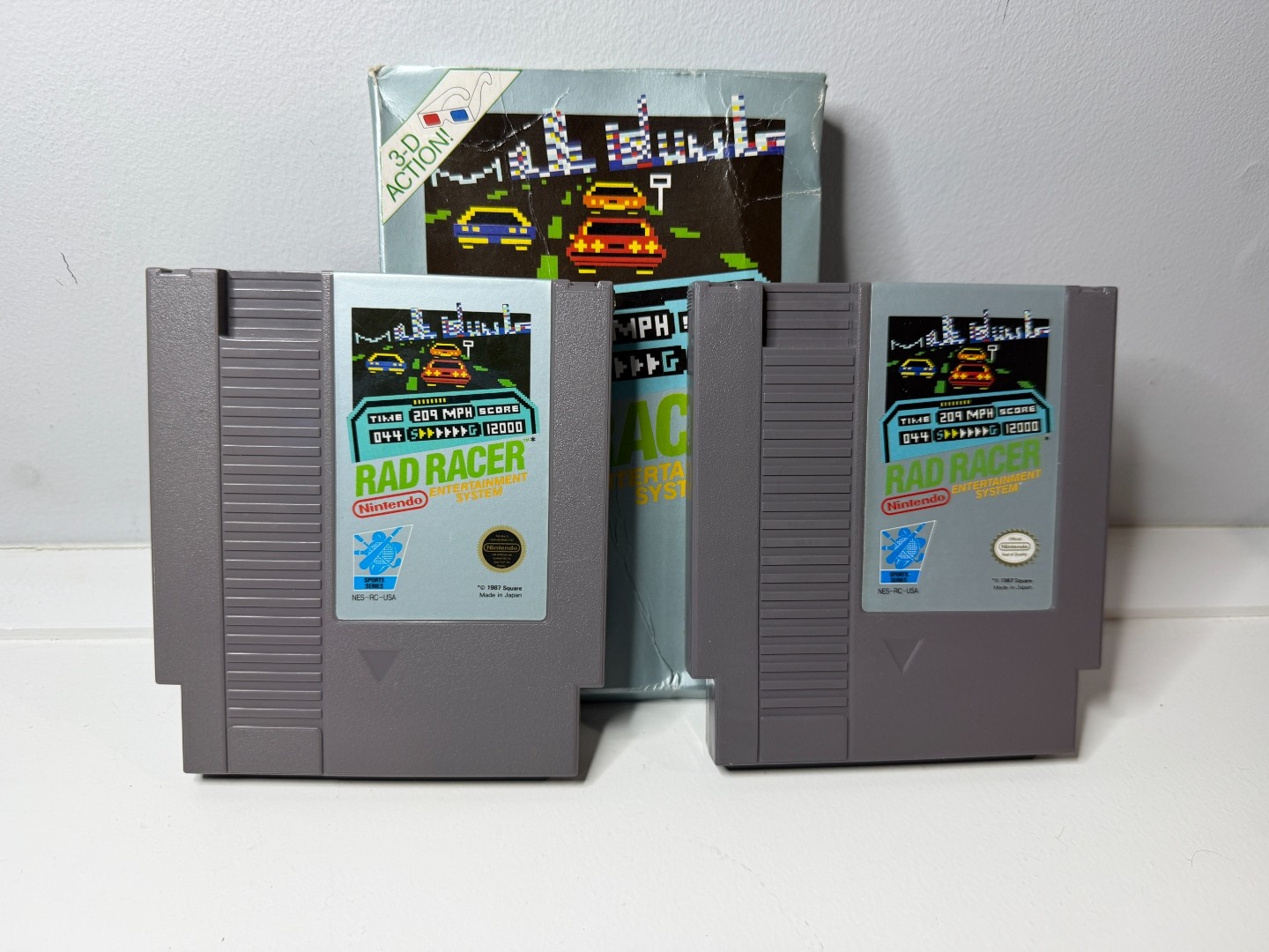 Rad Racer Nintendo NES 1987 Box + 2 Cartridges Bonus Duplicate Cart Included