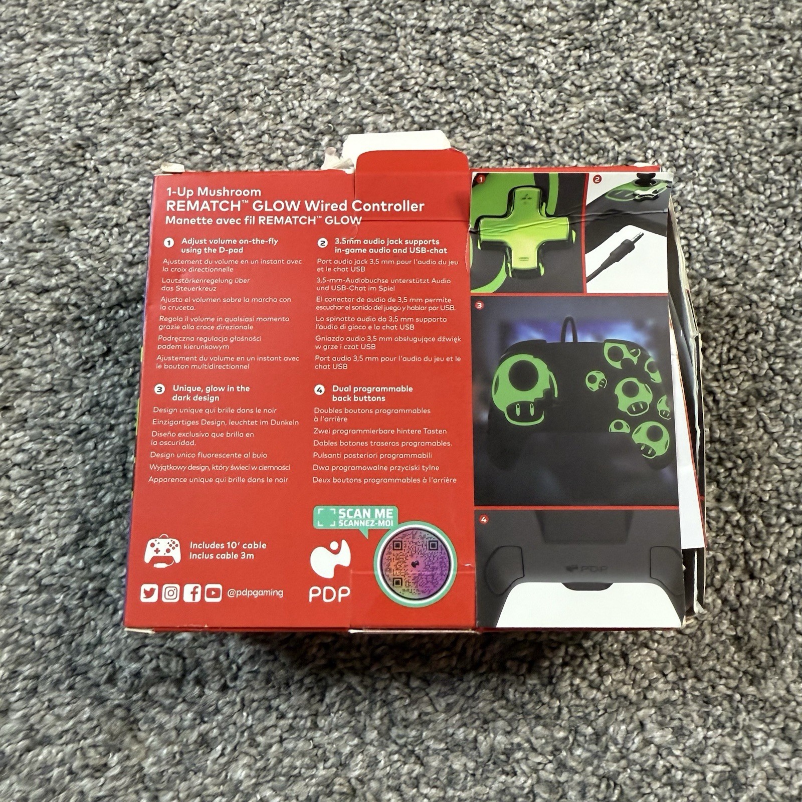 Nintendo Switch REMATCH GLOW Wired Controller 1-Up Mushroom PDP – New Open Box