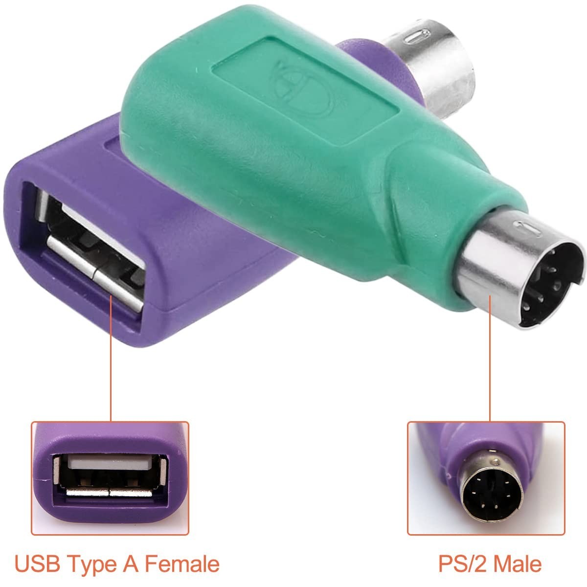 PS/2 to USB A Adapter Male to Female – 4-Pack for Easy PC Peripheral Connection