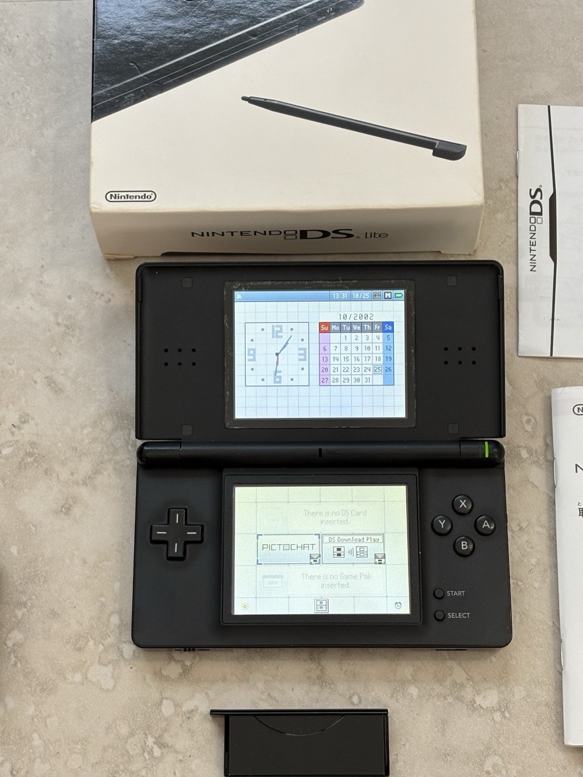 Nintendo DS Lite Onyx Black With Charger And Stylus Complete In Box Near Mint