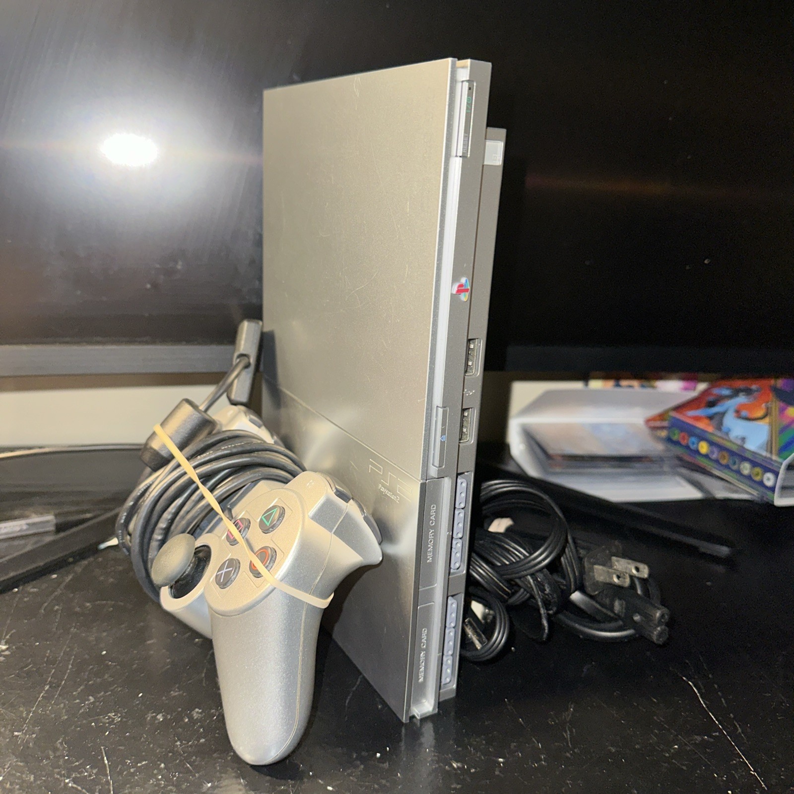 Silver PS2 Slim SCHP-90001 With Silver Controller And Cords Tested