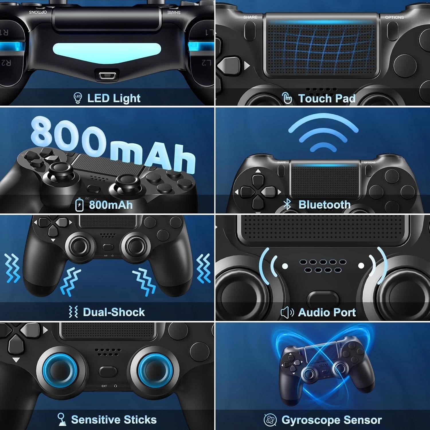 ⭐⭐⭐Wireless Controller For PS4th Slim/Pro Console Gamepad Dualshock 4 Jet Black