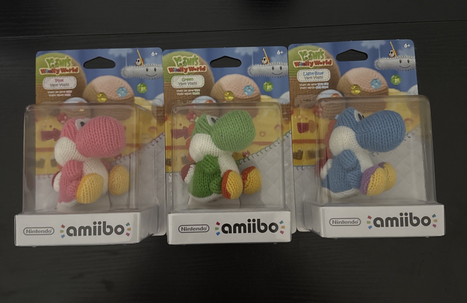 Yarn Yoshi Amiibo Lot Set x3 Light Blue Green Pink Nintendo Yoshi’s Woolly World