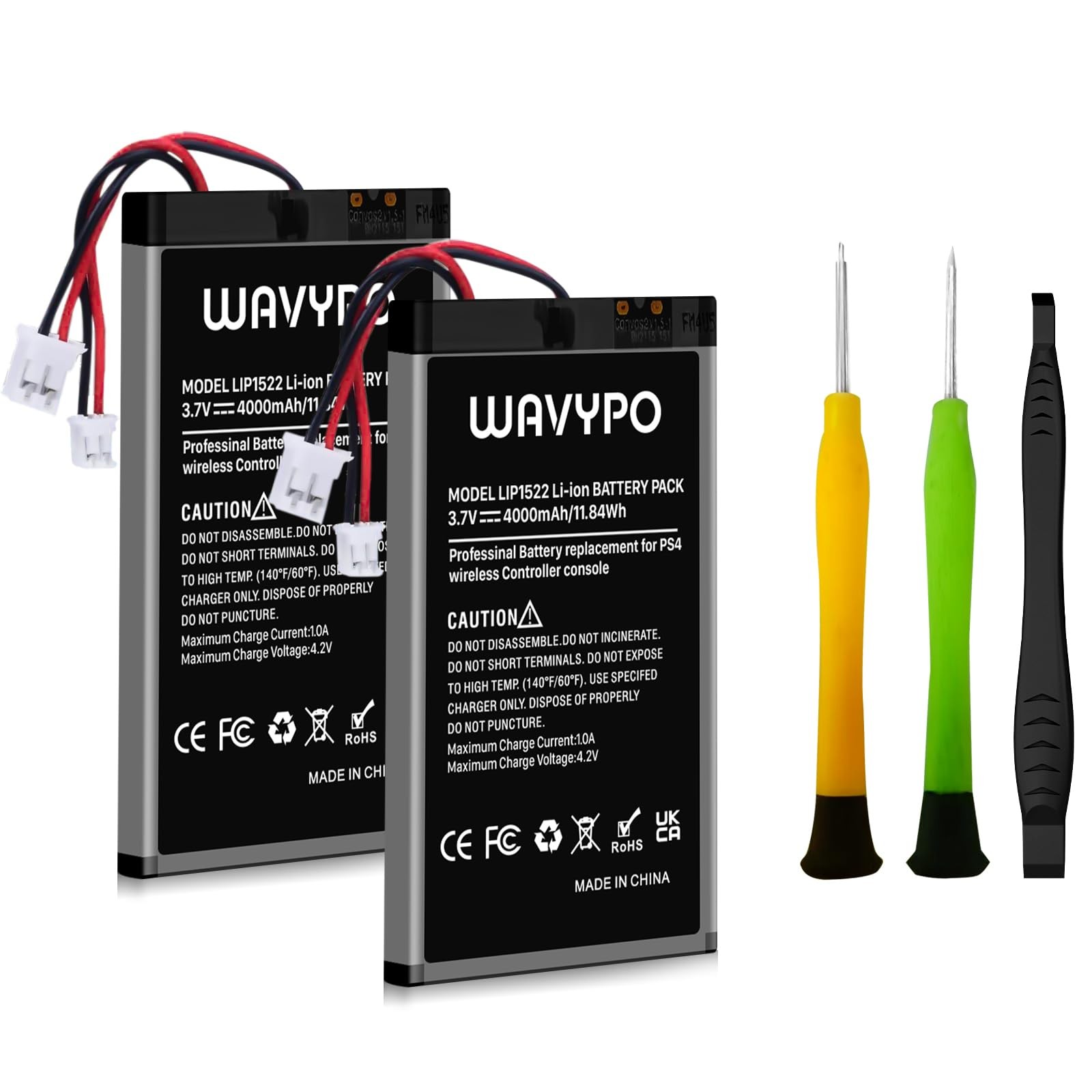 WAVYPO 4000mAh PS4 Controller Battery, Replacement for PS4/PS4 Pro/PS4 2 Pack