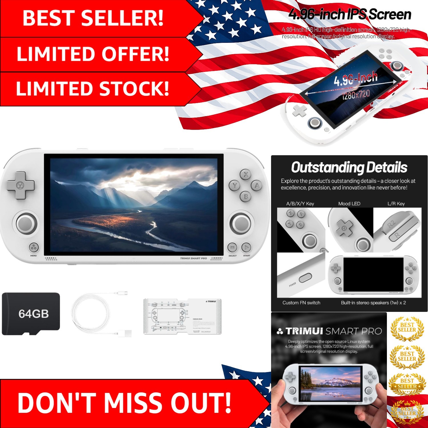 Retro Gaming Delight: Trimui Smart Pro Console – 4.96-Inch LCD, 5000mAh Battery