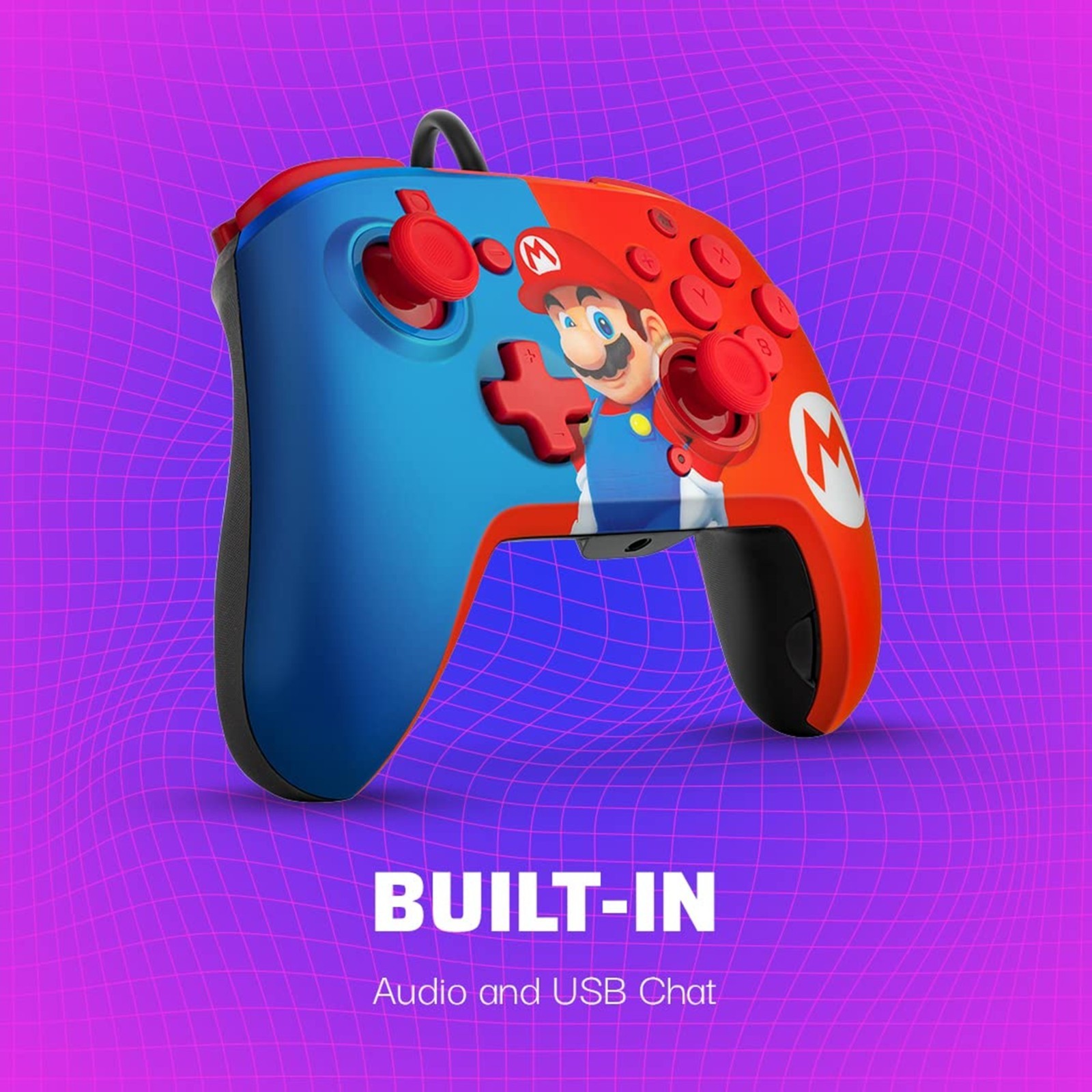 PDP Gaming Faceoff Deluxe+ Wired Switch Pro Controller – Red/Blue Mario Design