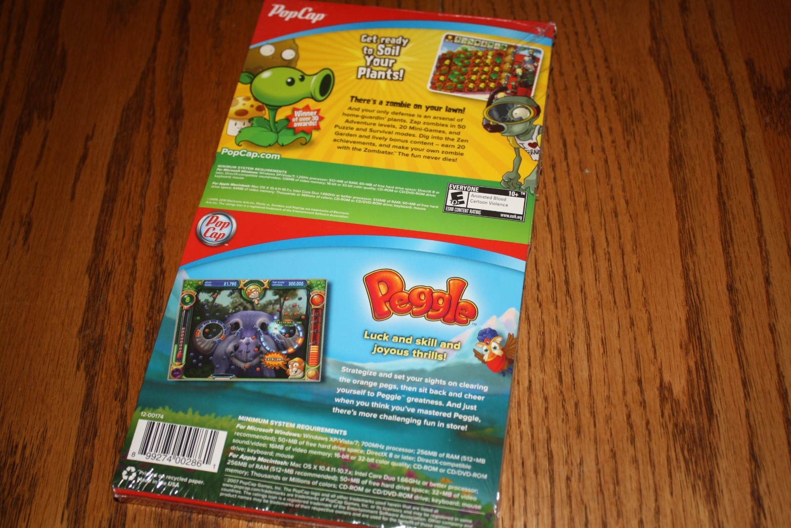 Pop Cap Plants Vs. Zombies & Peggle Combo Pack Win Mac CD-Rom Software New