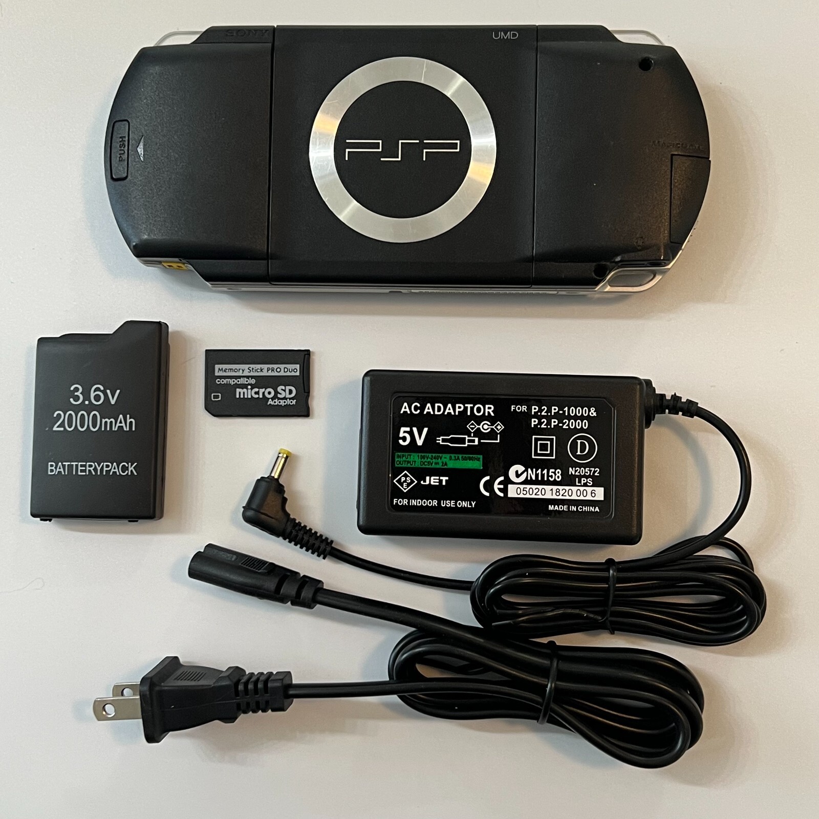 BLACK Sony PSP 1000 System w/ Charger & 64gb Memory Card Bundle TESTED Import