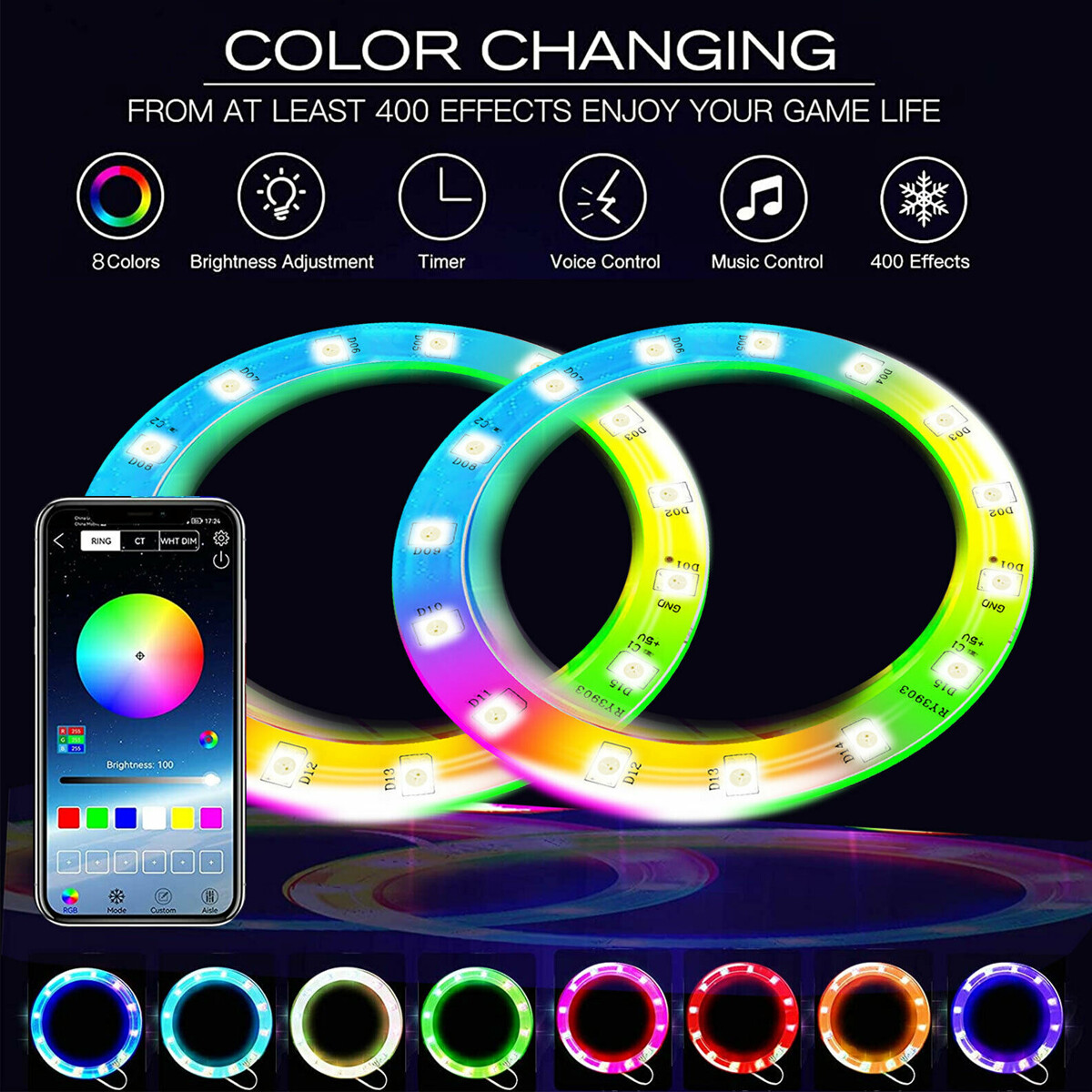 For PS5 Console USB 5050 RGB LED Light Strip Kit Sync Music 8 Colors 400 Effects