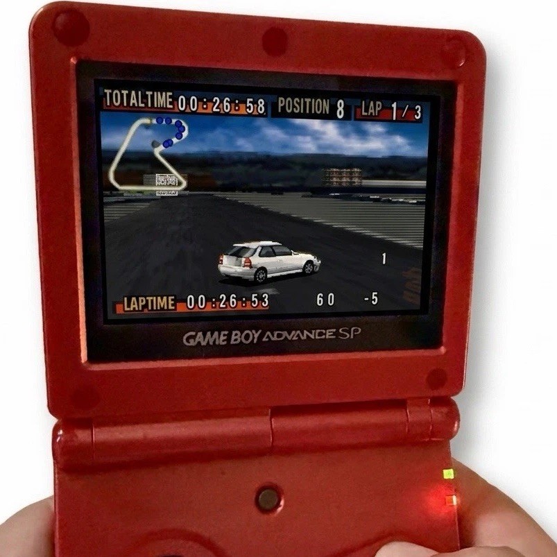 Nintendo Gameboy Advance SP Handheld Flame Red And GT Championship Racing Game