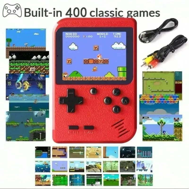 Retro Handheld Game Console 400 Games Built-in Rechargeable Kids TV Connect Red