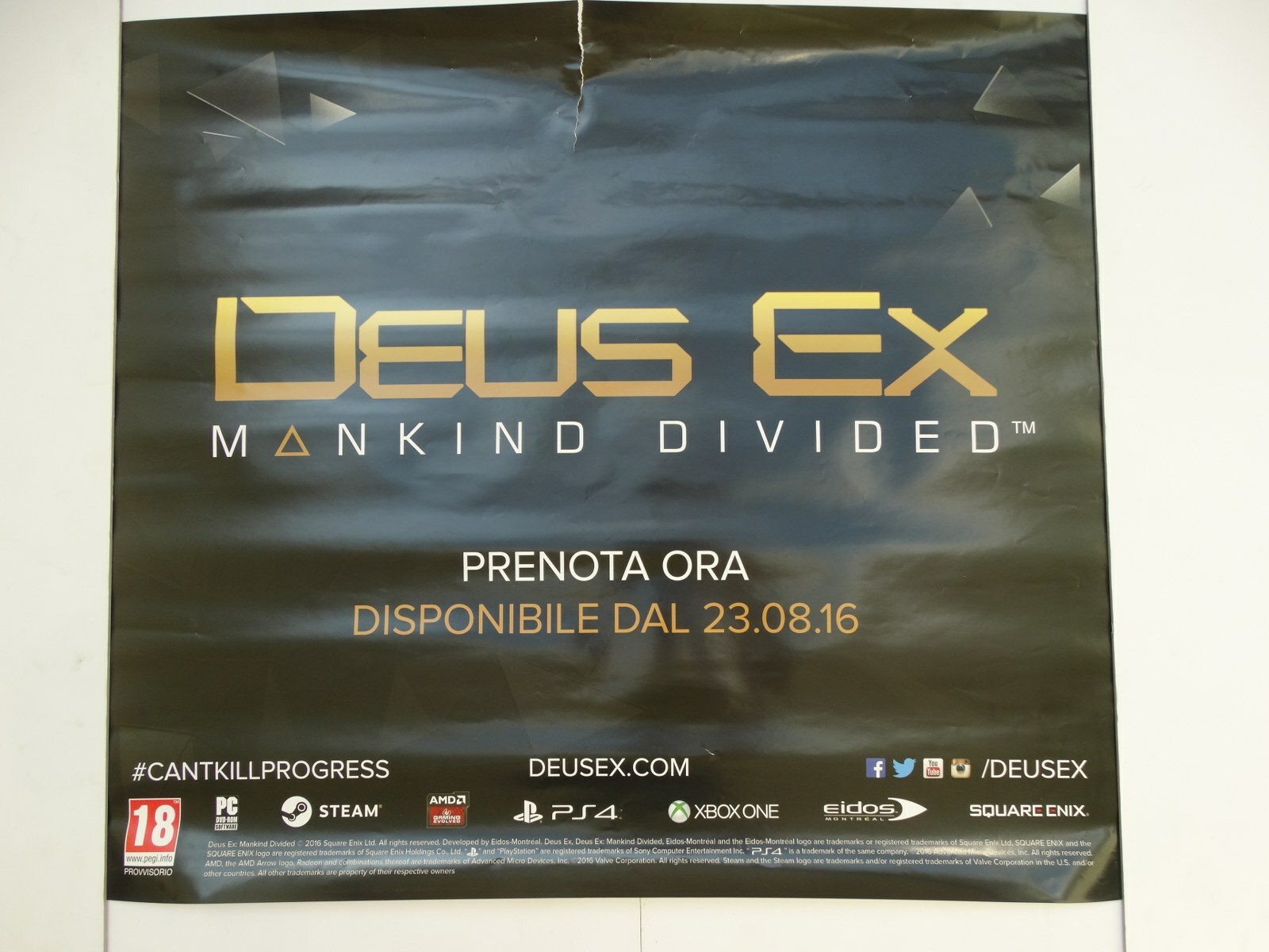 POSTER 70×80 cm DEUS EX MANKIND DIVIDED ADVERTISING ORIGINAL OFFICIAL POSTER