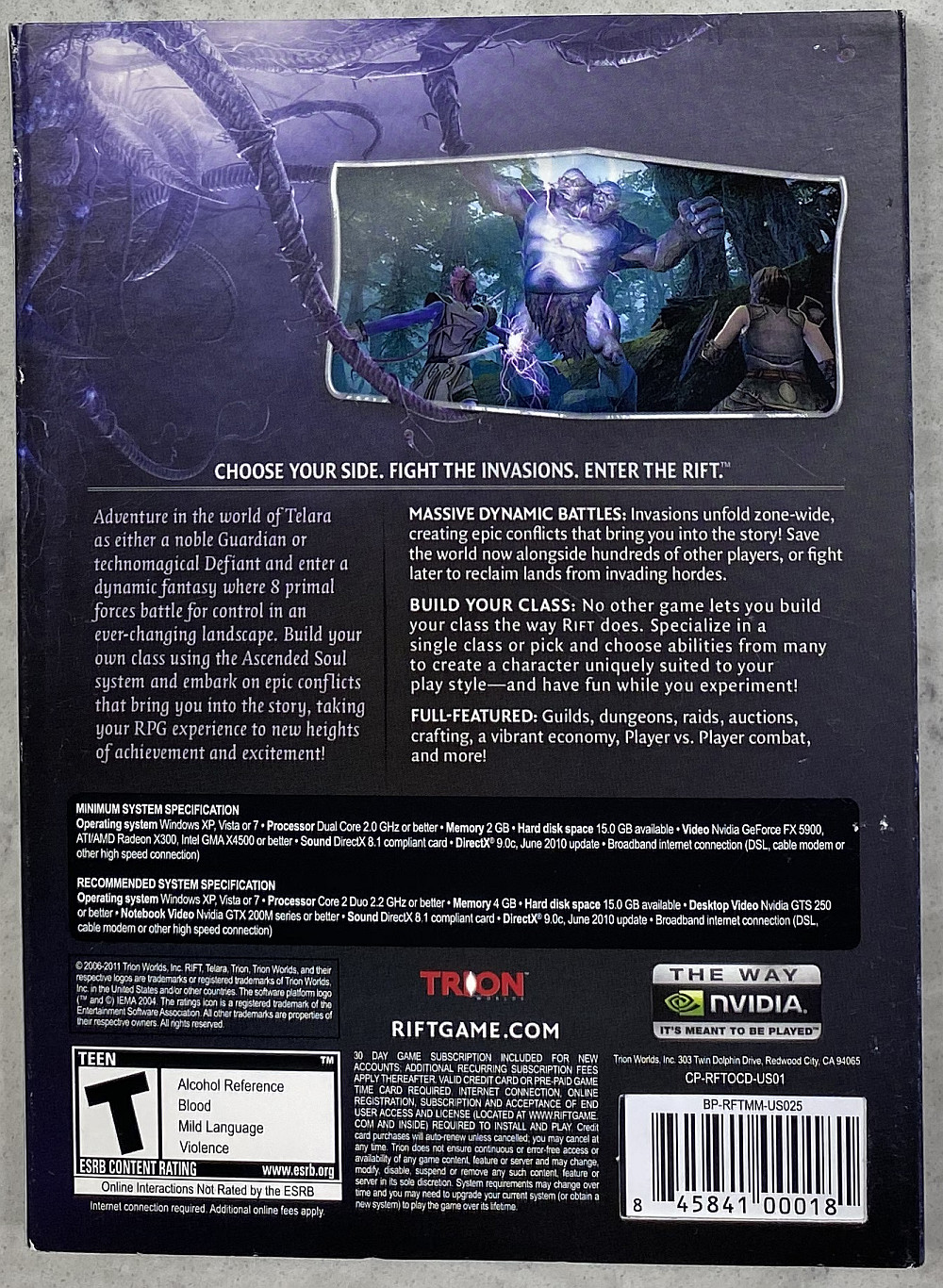 Rift PC DVD-ROM Game (2011, Trion Worlds) w/ Box, Manual, Key Code, Map / Poster