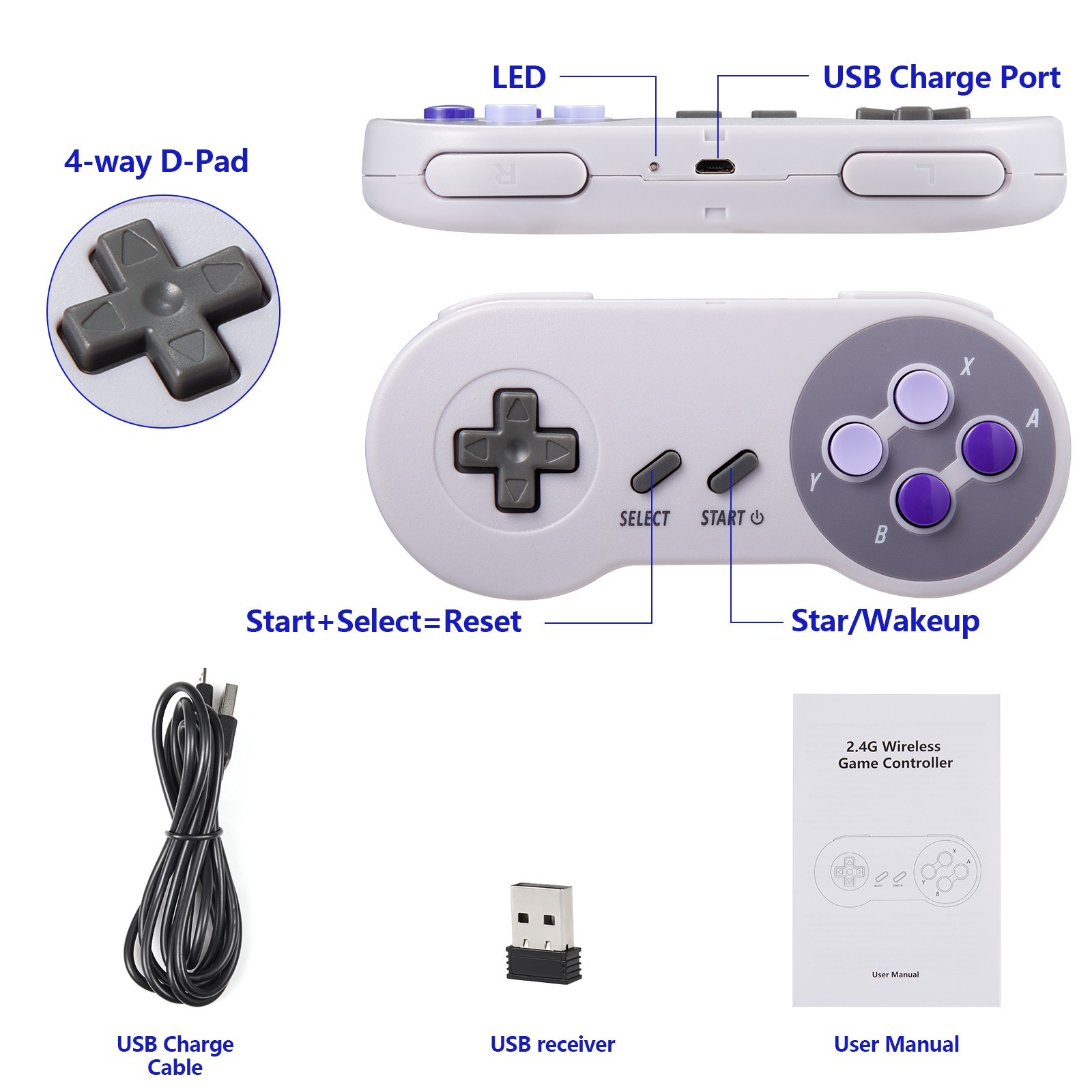 2 Pack Retro Super Nintendo SNES USB Controller for Windows PC Mac Raspberry Pi