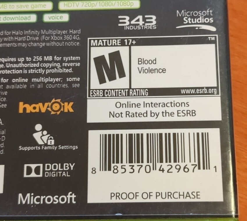 Halo 4 Microsoft Xbox 360 Studios 343 Industries Havok Dolby Digital Mature