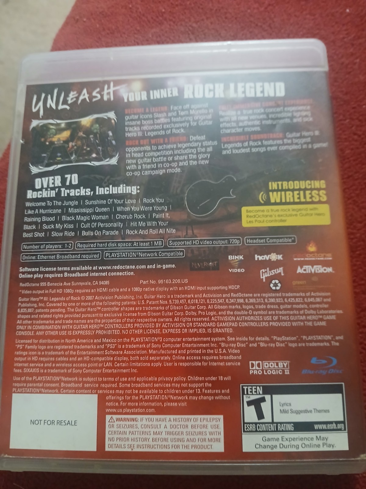 Guitar Hero III Legends of Rock Sony PlayStation 3 PS3 Activision 2007 T NFR