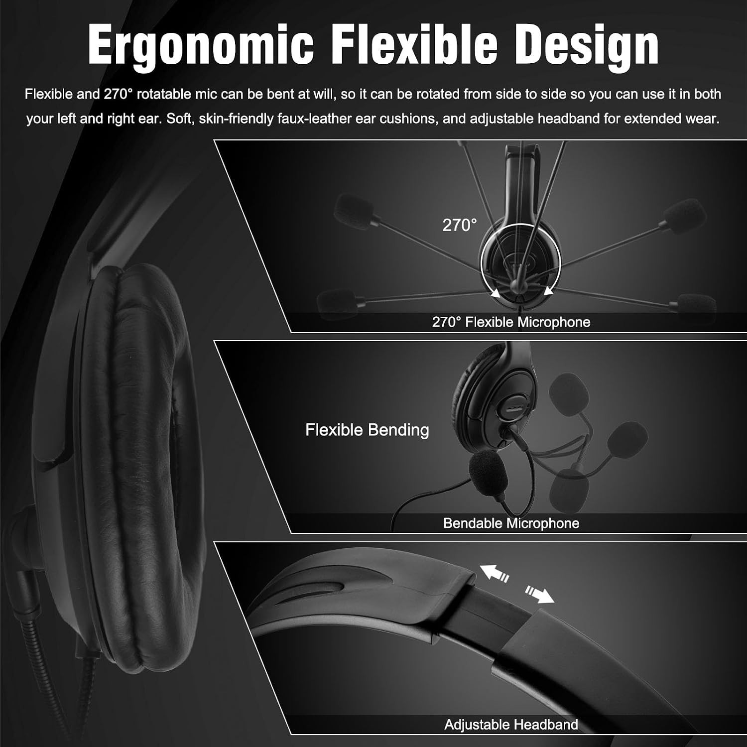 Joso One Ear Wired Headset with Mic: USB-C/A Chat Headphone for PS5 Xbox PC Mac