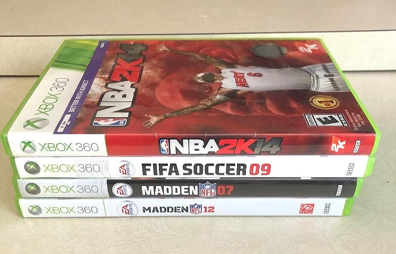 Lot of 4 Microsoft Xbox 360 MADDEN 07, Madden 12, NBA 2K14, FIFA Soccer 09