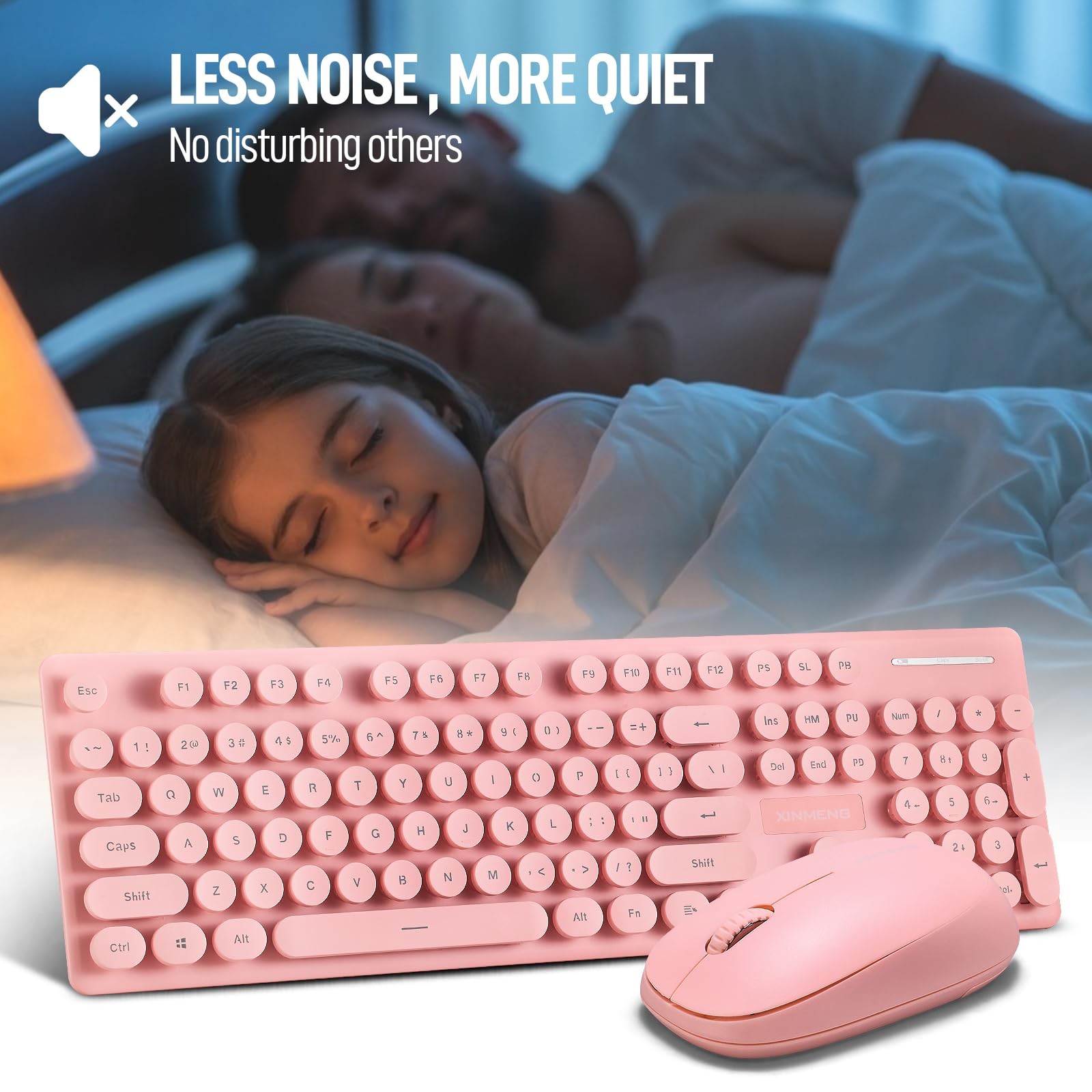 Wireless Keyboard and Mouse Combo, Full Size Compact Quiet pink
