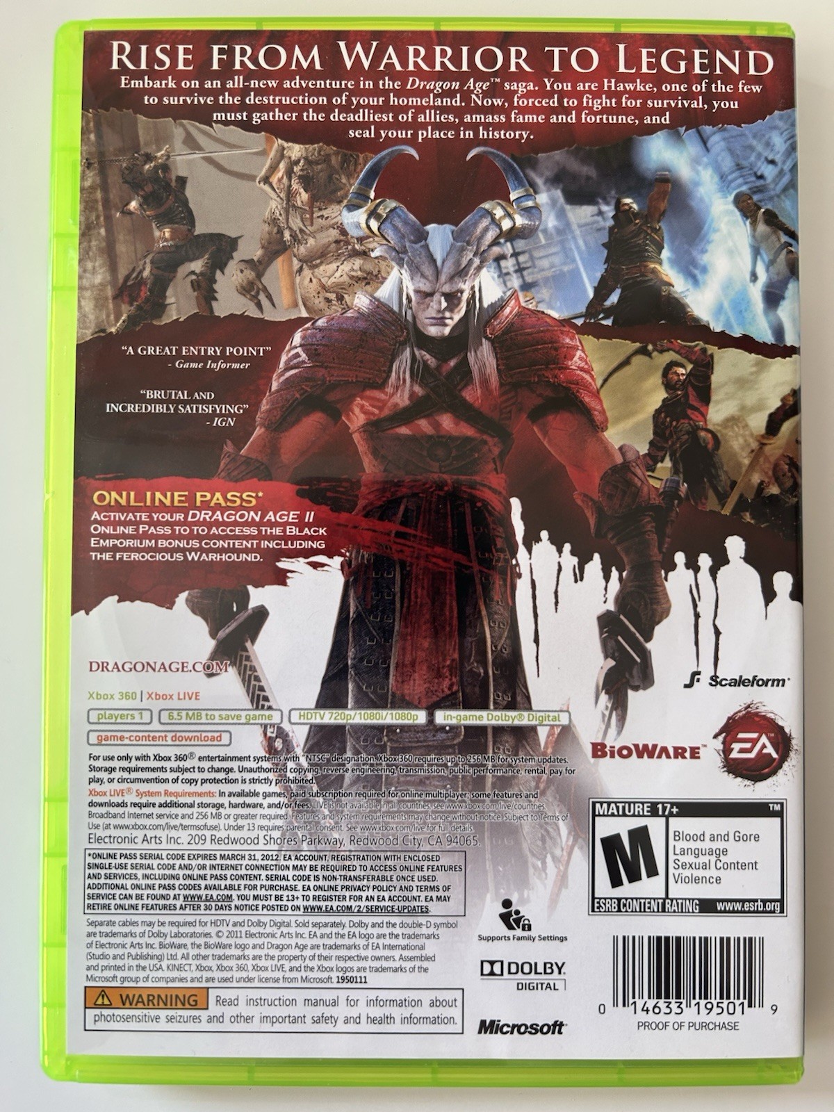Dragon Age II (Microsoft Xbox 360, 2011) *CIB*