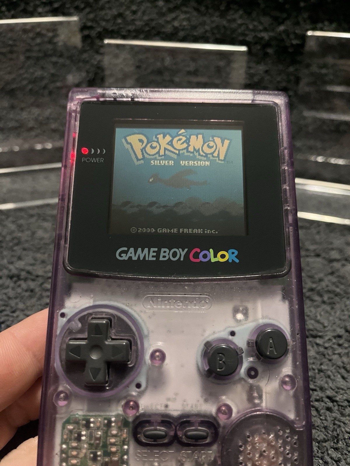 Game Boy Color Atomic Purple OEM Mint Condition+Silver GAME CARD&Blue GAME CARD