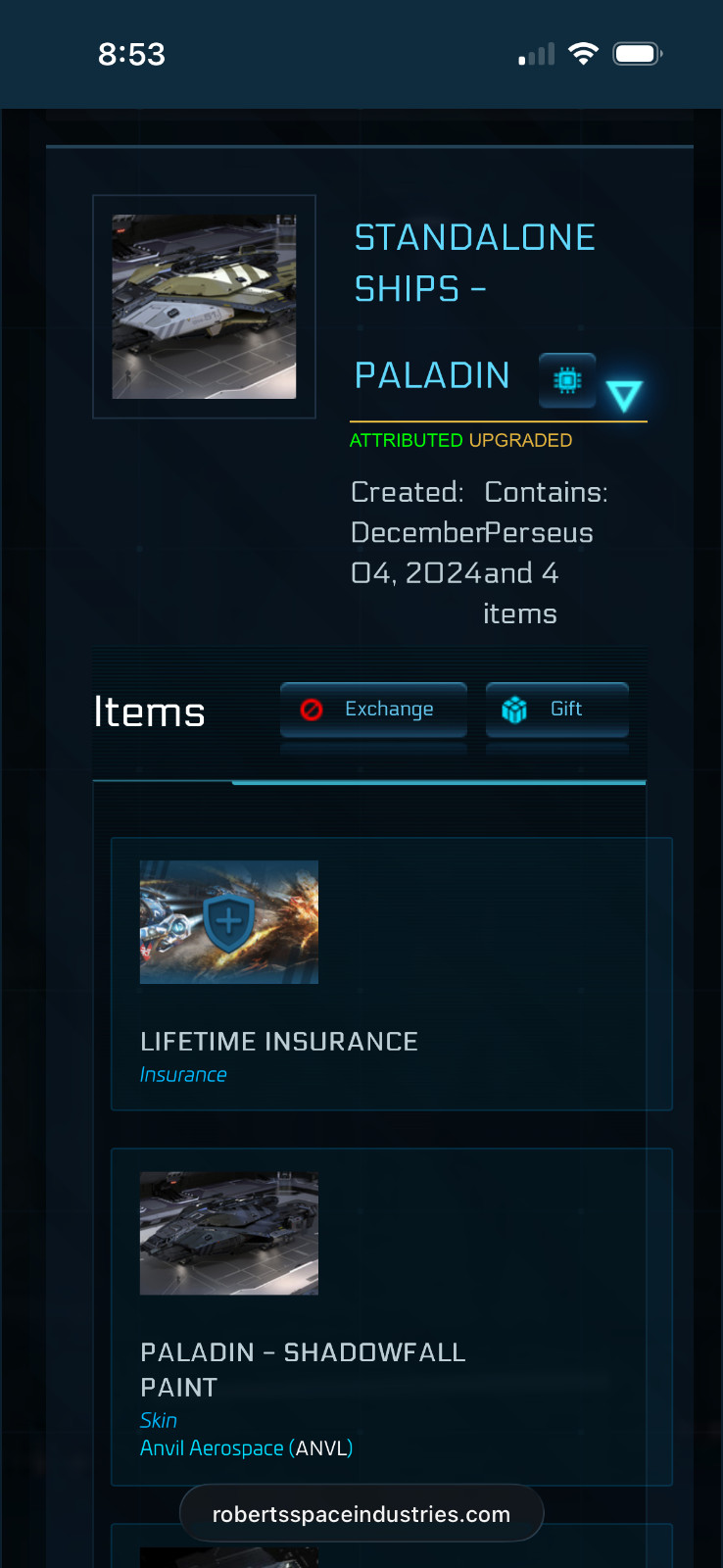 RSI Perseus LTI – Paladin Shadowfall Paint Included