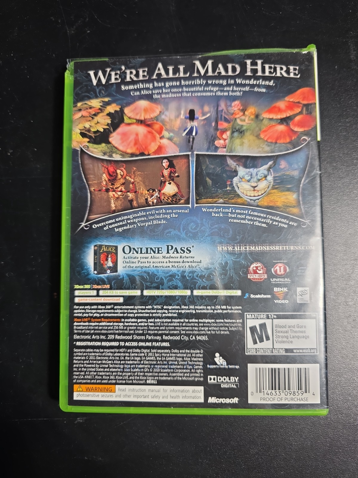 Alice: Madness Returns Microsoft Xbox 360 TESTED Working